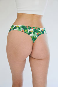 Rear view showcasing Bonks Tropical Print Thong fit